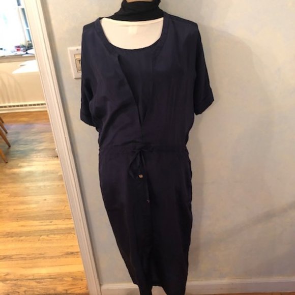 Silk midi dress with adjustable tie - Picture 1 of 5